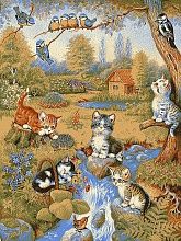 Шерстяной пейзажный ковер Hunnu 6S860 82 котята